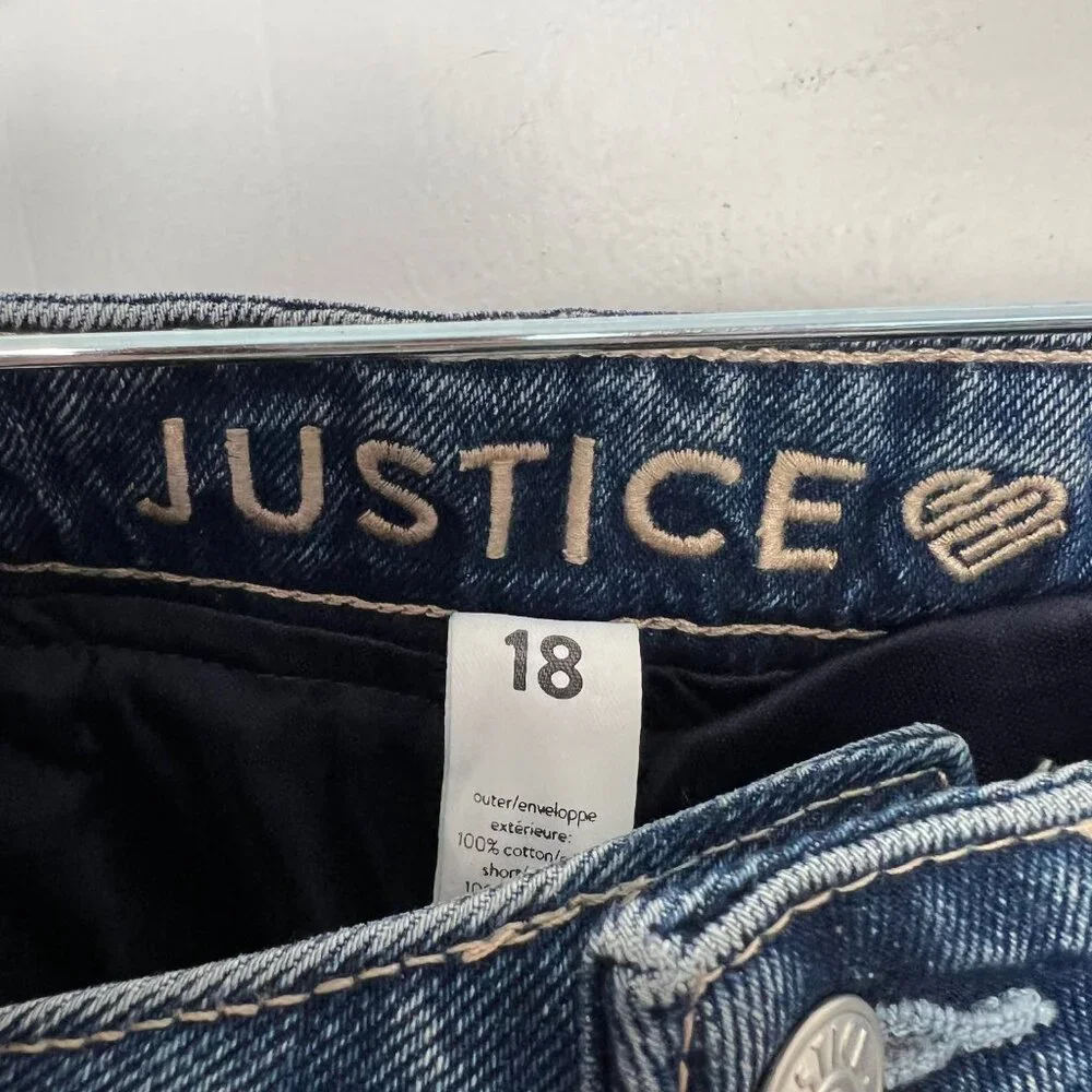 NWT Justice Built In Shorts Denim Skirt Button Front Cut Off Hem Girls 18‎
